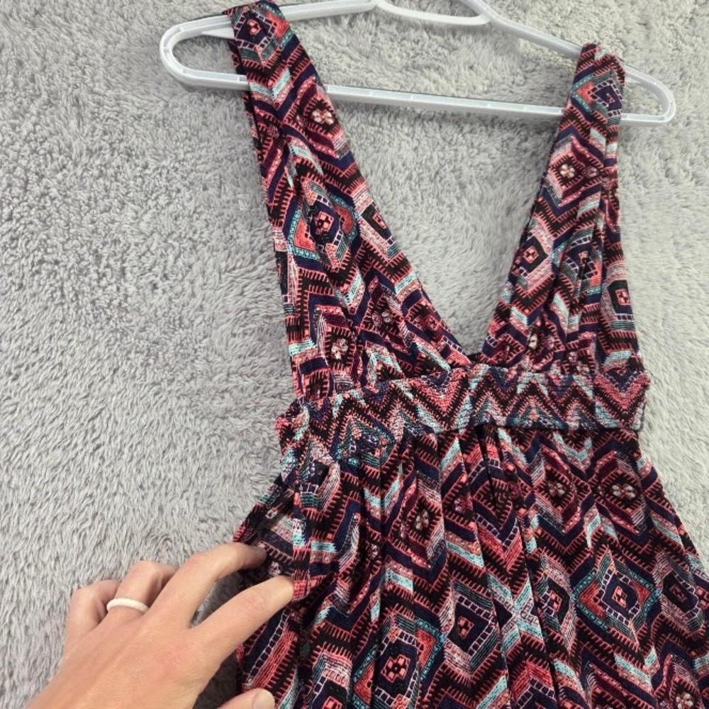Forever 21 Maxi Dress Women Small Pink Geometric Tribal Print Boho V-Neck - Picture 5 of 9